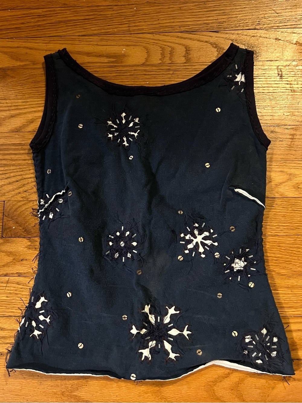 Project Alabama/Alabama Chanin Sleeveless Navy Reverse Applique Tank Top Sample